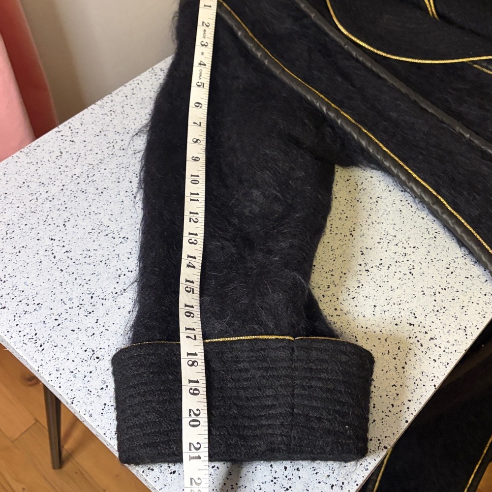 Custom black coat with gold trim full length Y2K medium shoulder pads - Picture 10 of 11